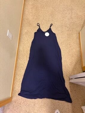 Women’s Navy Maxi Slip Dress with Spaghetti Straps